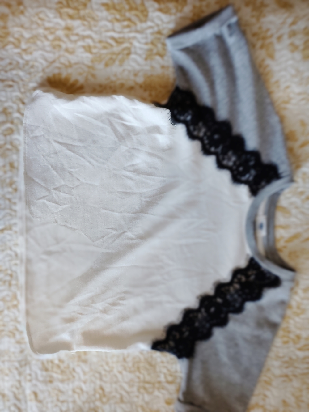 Old Navy White and Gray Lace-Trim Women's Top